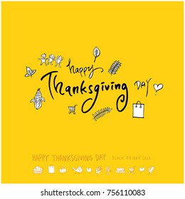 Hand drawn illustration set / Happy Thanksgiving Day - vector
