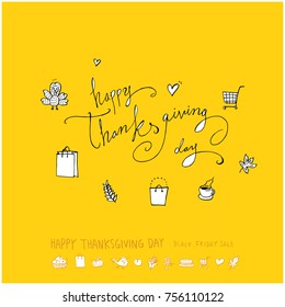 Hand drawn illustration set / Happy Thanksgiving Day - vector