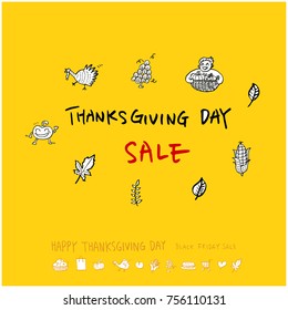 Hand drawn illustration set / Happy Thanksgiving Day - vector