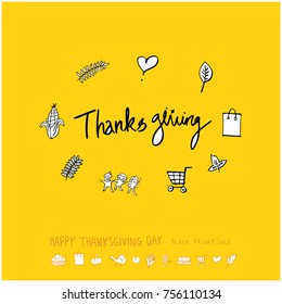 Hand drawn illustration set / Happy Thanksgiving Day - vector