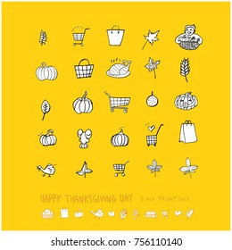 Hand drawn illustration set / Happy Thanksgiving Day - vector
