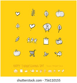 Hand drawn illustration set / Happy Thanksgiving Day - vector