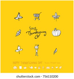 Hand drawn illustration set / Happy Thanksgiving Day - vector