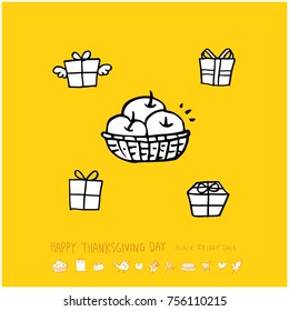 Hand drawn illustration set / Happy Thanksgiving Day - vector