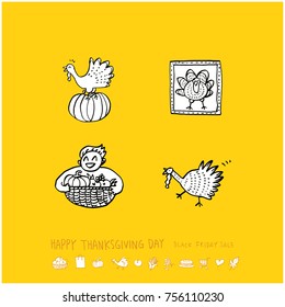 Hand drawn illustration set / Happy Thanksgiving Day - vector