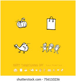 Hand drawn illustration set / Happy Thanksgiving Day - vector