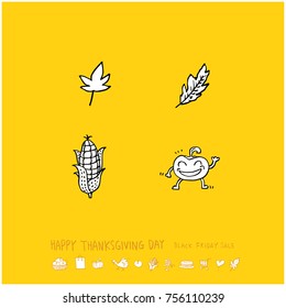 Hand drawn illustration set / Happy Thanksgiving Day - vector