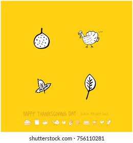 Hand drawn illustration set / Happy Thanksgiving Day - vector