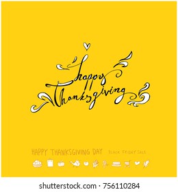 Hand drawn illustration set / Happy Thanksgiving Day - vector