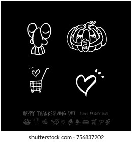 Hand drawn illustration set / Happy Thanksgiving Day - vector