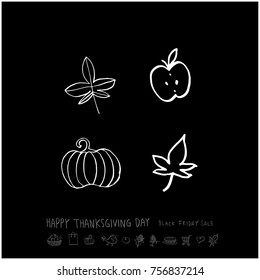Hand drawn illustration set / Happy Thanksgiving Day - vector