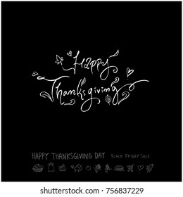 Hand drawn illustration set / Happy Thanksgiving Day - vector