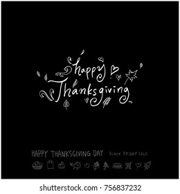 Hand drawn illustration set / Happy Thanksgiving Day - vector