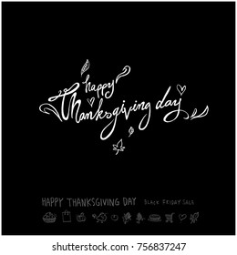 Hand drawn illustration set / Happy Thanksgiving Day - vector
