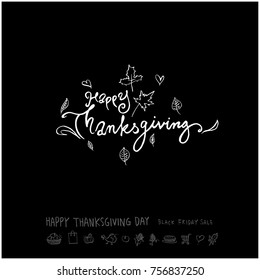 Hand drawn illustration set / Happy Thanksgiving Day - vector