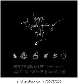 Hand drawn illustration set / Happy Thanksgiving Day - vector