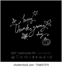 Hand drawn illustration set / Happy Thanksgiving Day - vector