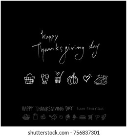 Hand drawn illustration set / Happy Thanksgiving Day - vector