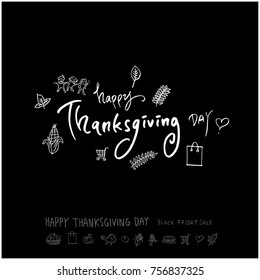 Hand drawn illustration set / Happy Thanksgiving Day - vector