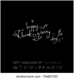 Hand drawn illustration set / Happy Thanksgiving Day - vector
