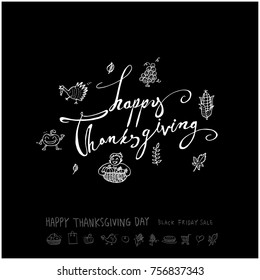 Hand drawn illustration set / Happy Thanksgiving Day - vector