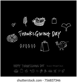 Hand drawn illustration set / Happy Thanksgiving Day - vector