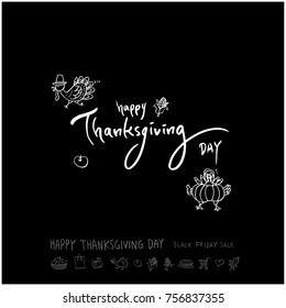 Hand drawn illustration set / Happy Thanksgiving Day - vector