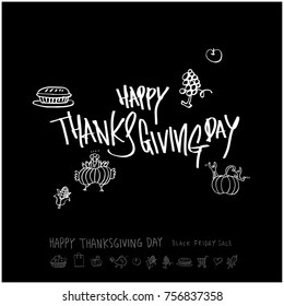 Hand drawn illustration set / Happy Thanksgiving Day - vector