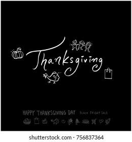 Hand drawn illustration set / Happy Thanksgiving Day - vector