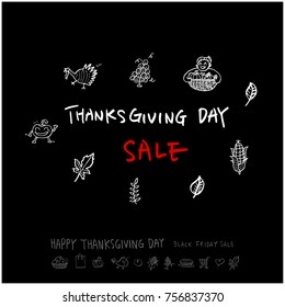 Hand drawn illustration set / Happy Thanksgiving Day - vector