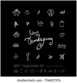 Hand drawn illustration set / Happy Thanksgiving Day - vector