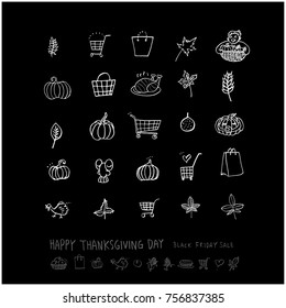 Hand drawn illustration set / Happy Thanksgiving Day - vector