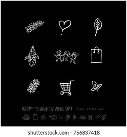 Hand drawn illustration set / Happy Thanksgiving Day - vector