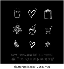 Hand drawn illustration set / Happy Thanksgiving Day - vector