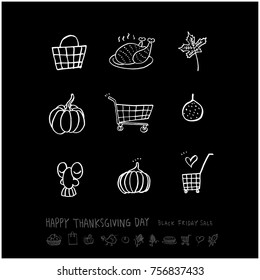 Hand drawn illustration set / Happy Thanksgiving Day - vector