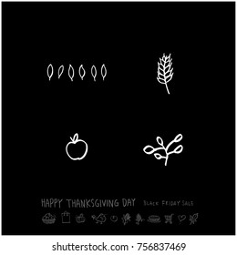 Hand drawn illustration set / Happy Thanksgiving Day - vector