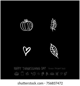 Hand drawn illustration set / Happy Thanksgiving Day - vector