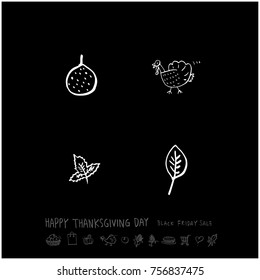 Hand drawn illustration set / Happy Thanksgiving Day - vector