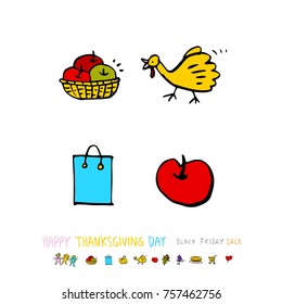 Hand drawn illustration set / Happy Thanksgiving Day - vector