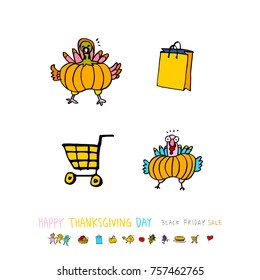 Hand drawn illustration set / Happy Thanksgiving Day - vector