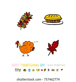 Hand drawn illustration set / Happy Thanksgiving Day - vector