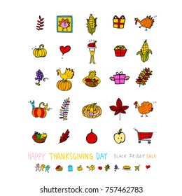 Hand drawn illustration set / Happy Thanksgiving Day - vector