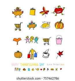 Hand drawn illustration set / Happy Thanksgiving Day - vector