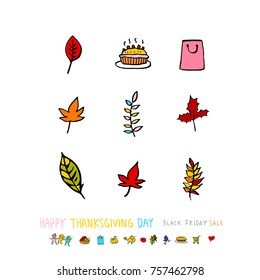 Hand drawn illustration set / Happy Thanksgiving Day - vector