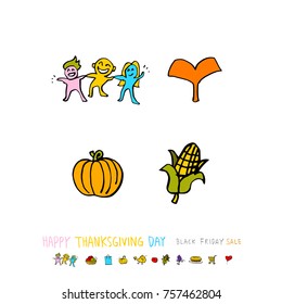 Hand drawn illustration set / Happy Thanksgiving Day - vector