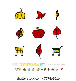 Hand drawn illustration set / Happy Thanksgiving Day - vector