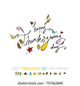 Hand drawn illustration set / Happy Thanksgiving Day - vector