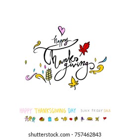 Hand drawn illustration set / Happy Thanksgiving Day - vector