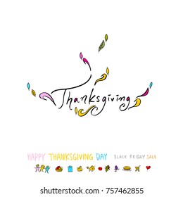 Hand drawn illustration set / Happy Thanksgiving Day - vector