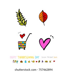 Hand drawn illustration set / Happy Thanksgiving Day - vector